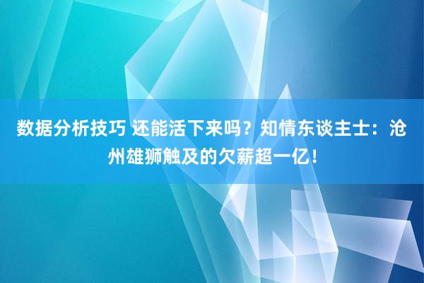 数据分析技巧 还能活下来吗？知情东谈主士：沧州雄狮触及的欠薪超一亿！