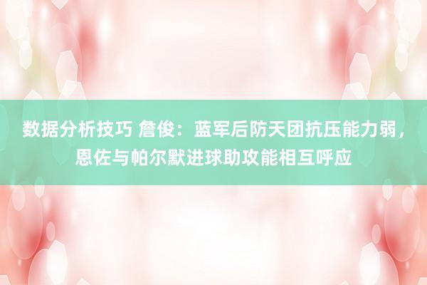 数据分析技巧 詹俊：蓝军后防天团抗压能力弱，恩佐与帕尔默进球助攻能相互呼应